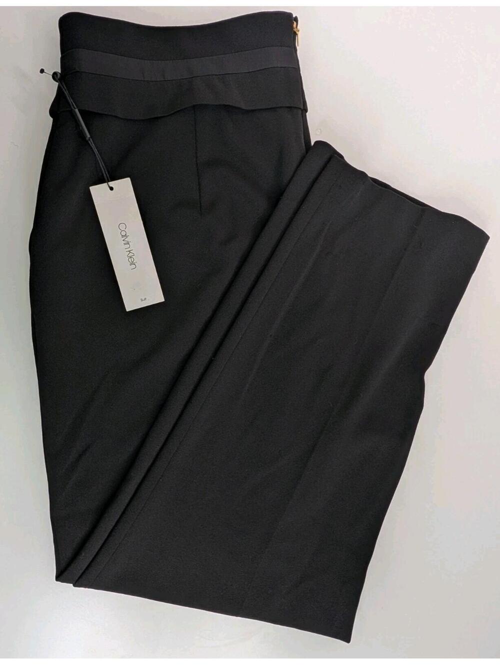 Calvin Klein NWT Black Dress Pants Womens 16 Satin Trim Waistband S99PX23A
